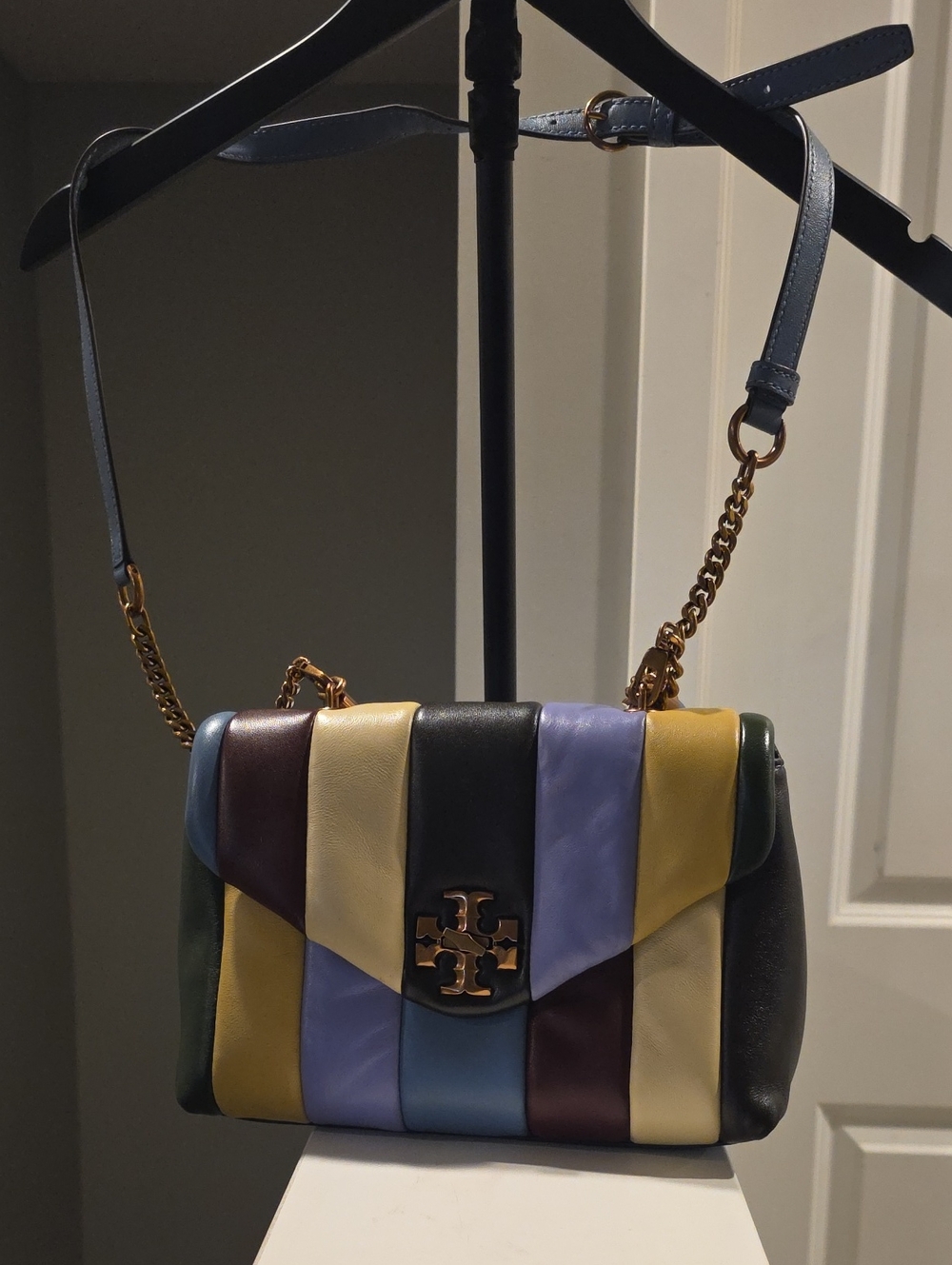 Tory Burch Kira Top Handle Quilted Logo Leather Shoulder Bag with Gold Hardware